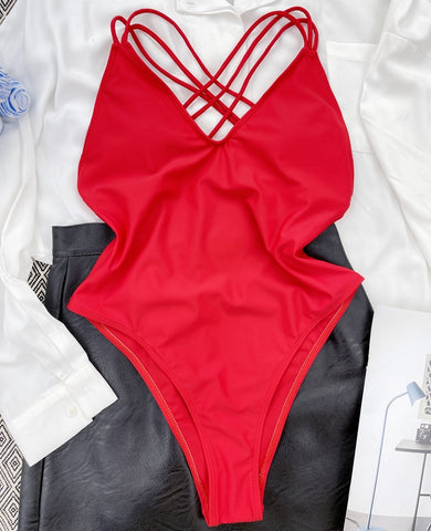 bañador mujer ropa de baño moda verano playa bikini bañador rojo tiras espalda inspo summer