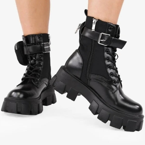 botas negras con bolsillo botas platorma boots with bag