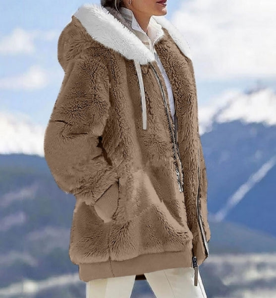chaqueta pelo capucha invierno larga suave chaqueta polar forro para frio jacket 
