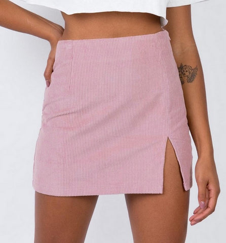 falda corta pana rosa