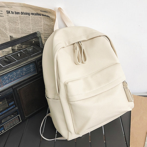 mochila blanca polipiel leather backpack bolso