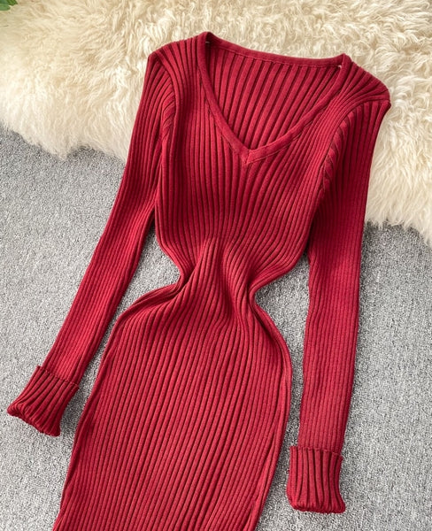 vestido manga larga elastico comodo rojo