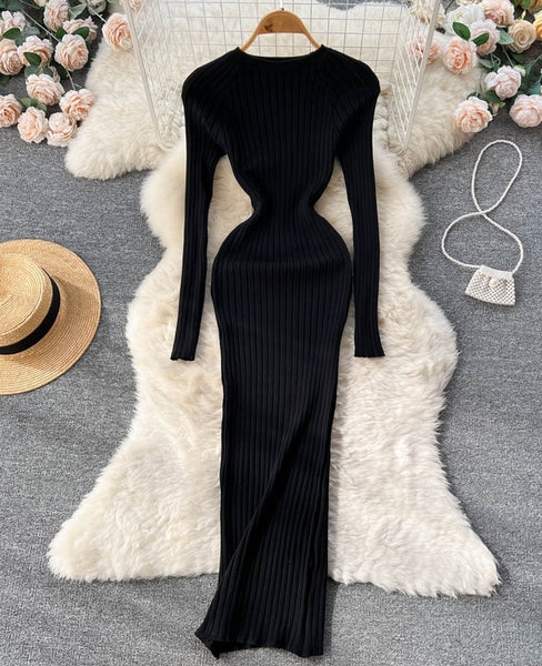 vestido negro manga larga vestido elastico vestido largo dress