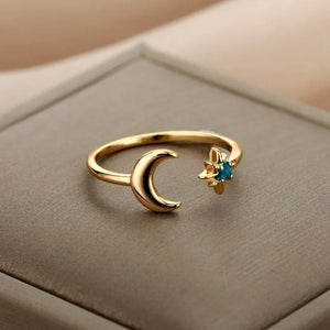 anillo luna estrella acero inoxidable dorado accesorios mujer tienda moda