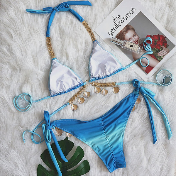 bikini tie dye festival conchas bikini para fiestas trend look azul ropa de baño swimsuit