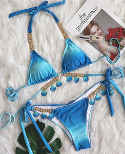 bikini tie dye festival conchas bikini para fiestas trend look azul ropa de baño swimsuit