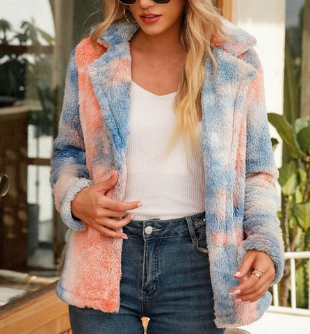 chaqueta abrigo peluche pelo suave azul naranja invierno mujer moda ropa 