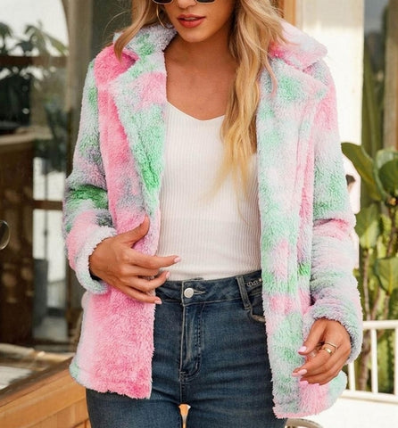 chaqueta abrigo peluche pelo suave rosa verde invierno mujer moda ropa 
