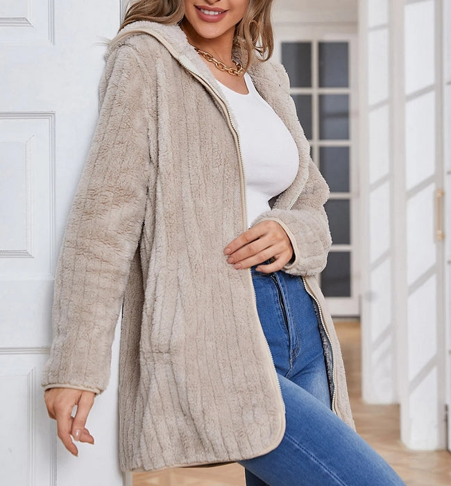 chaqueta suave peluche cremallera felpa capucha ropa moda mujer jacket