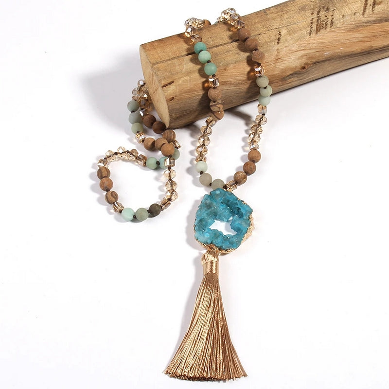 collar piedras naturales regalo borlas cuentas colgante accesorios