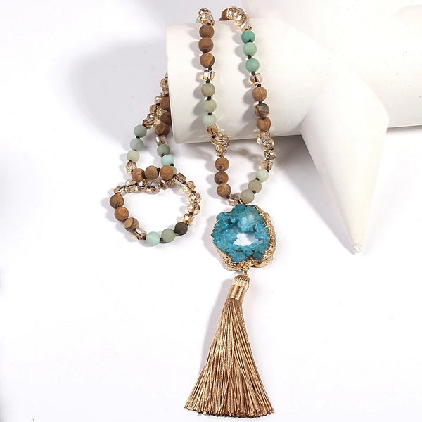 collar piedras naturales regalo borlas cuentas colgante accesorios