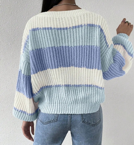 jersey punto mujer rayas invierno azul blanco