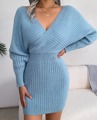 vestido azul manga larga invierno punto ropa mujer tienda look dress