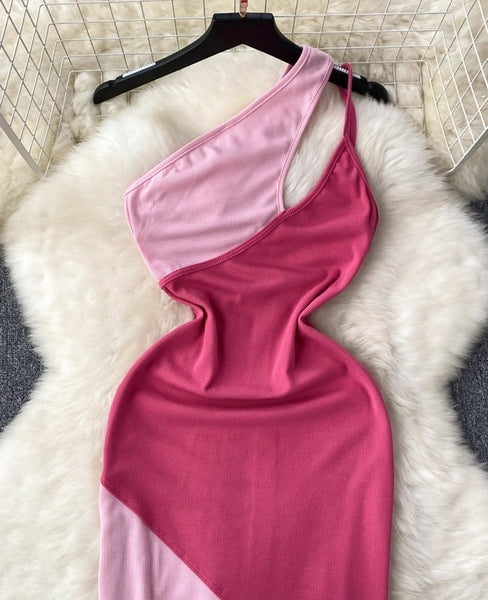 vestido rosa elastico canale vestido asimetrico  trendy summer dress pink look