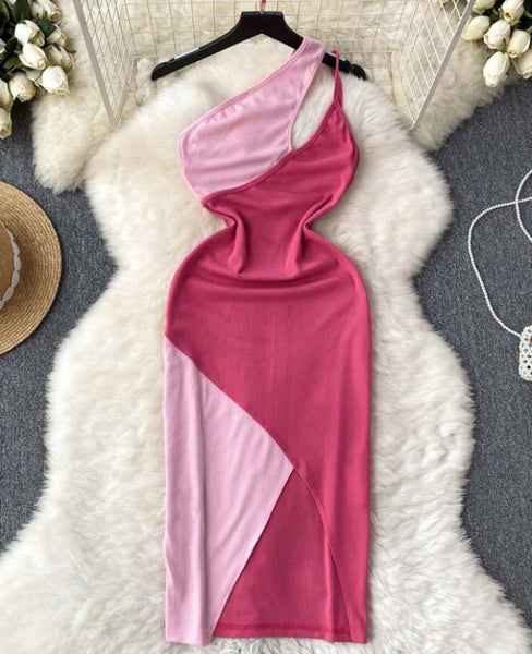 vestido rosa elastico canale vestido asimetrico  trendy summer dress pink look 
