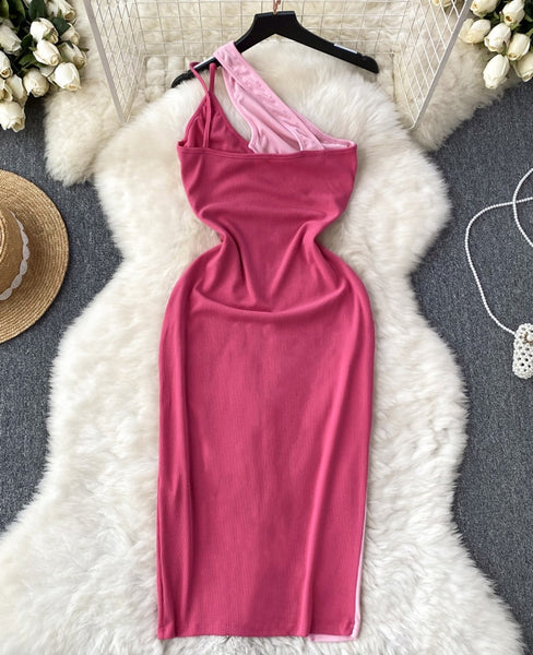 vestido rosa elastico canale vestido asimetrico  trendy summer dress pink look 
