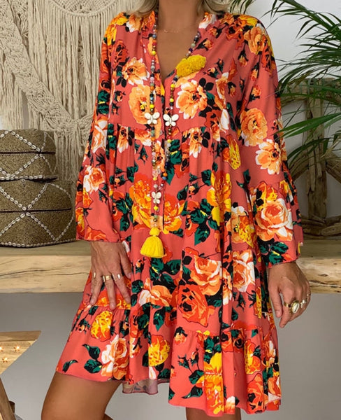 vestido naranja talla grande verano floral vestido camisero dress inspo