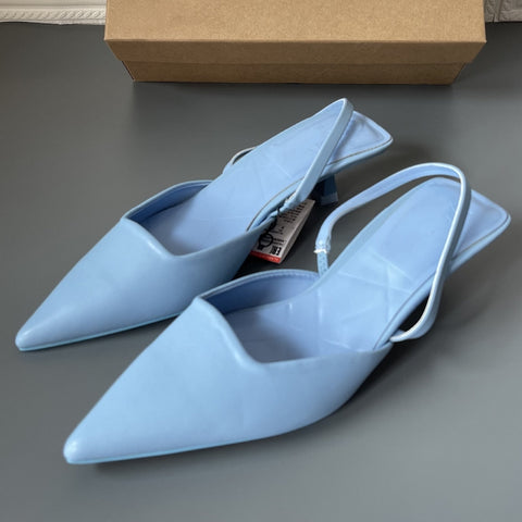 zapatos azules tacon bajo zapato comodo calzado mujer shoes trend look