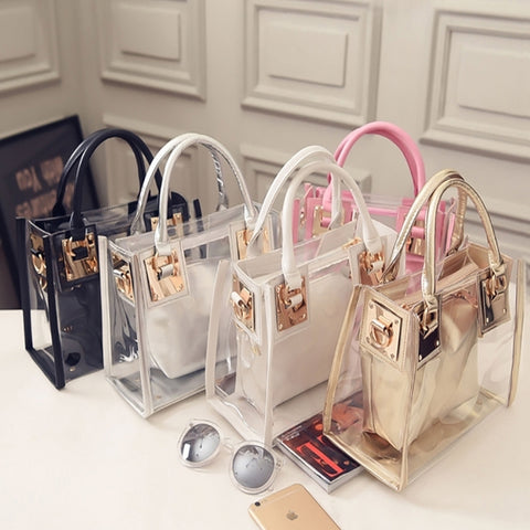 bolso transparente con neceser