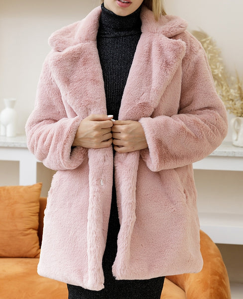 abrigo rosa de pelo sintetico