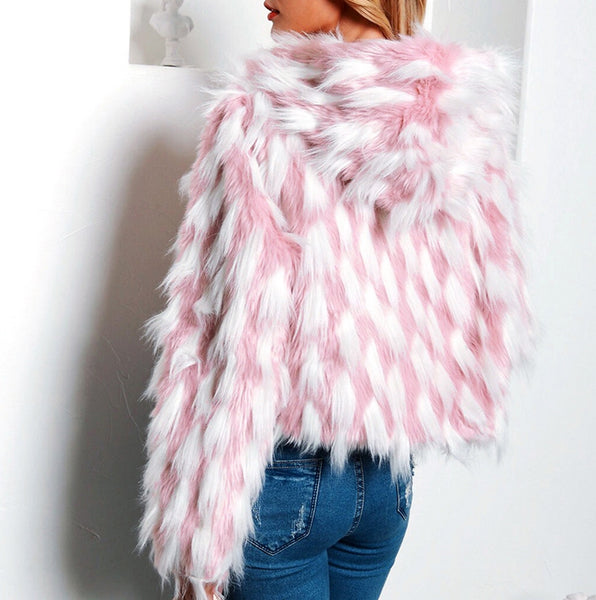 abrigo rosa blanco pelo pluma
