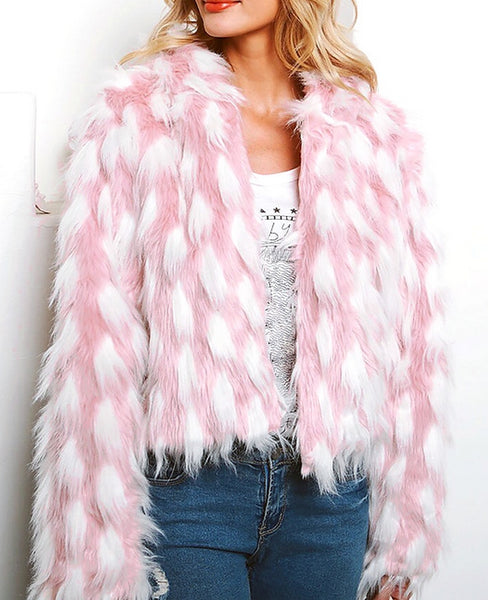 abrigo rosa blanco pelo pluma