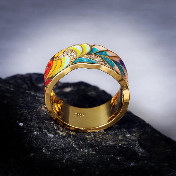 anillo artesanal plata dorada 
