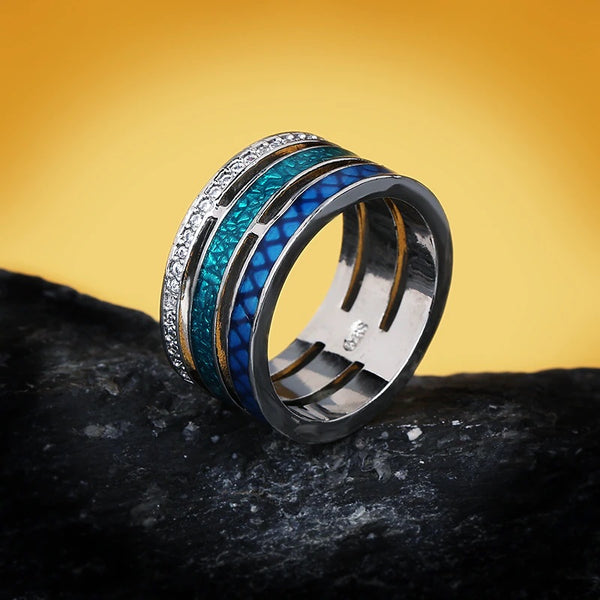 anillo azul plata y circonita