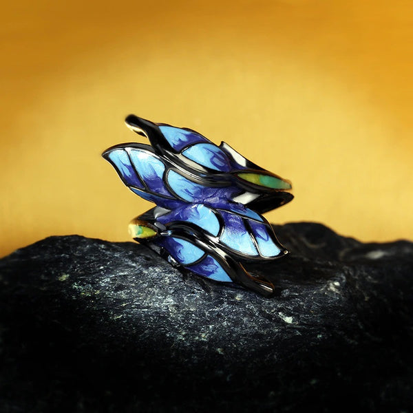 anillo plata mariposa azul