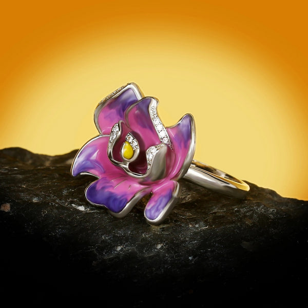 anillo plata flor rosa