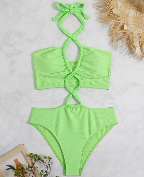 bañador bikini trikini ropa de baño bañador verde cuerdas braga normal inspo summer swim