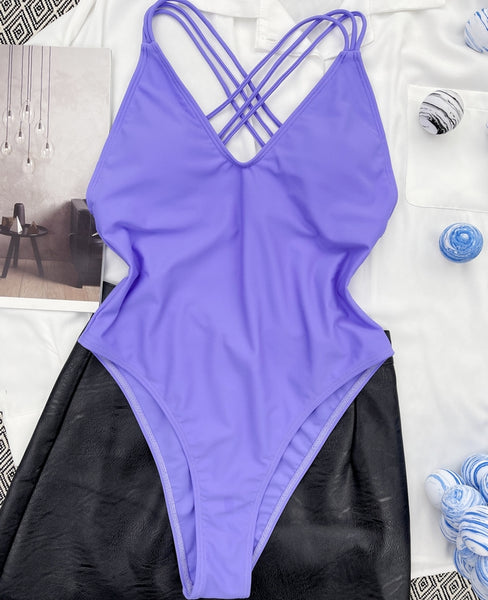 bañador mujer ropa de baño moda verano playa bikini bañador morado tiras espalda inspo summer