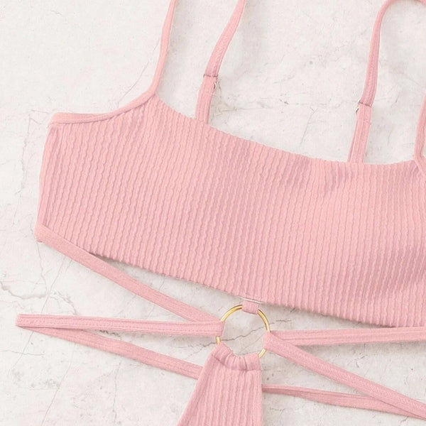 bañador rosa bikini trikini ropa de baño mujer cuerdas aro tirantes summer inspo verano