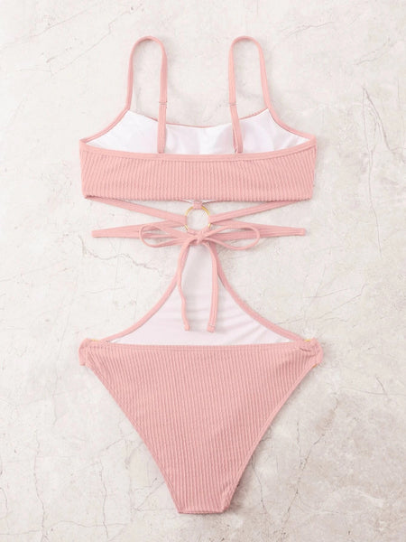 bañador rosa bikini trikini ropa de baño mujer cuerdas aro tirantes summer inspo verano