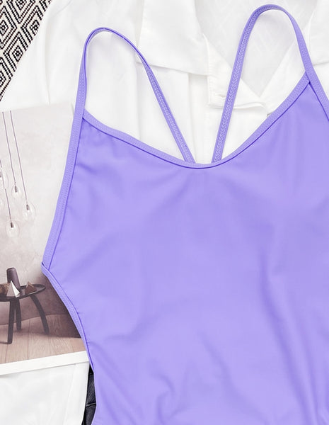 bañador tanga bikini bandage bañador morado violeta espalda abierta con tiras inspo summer
