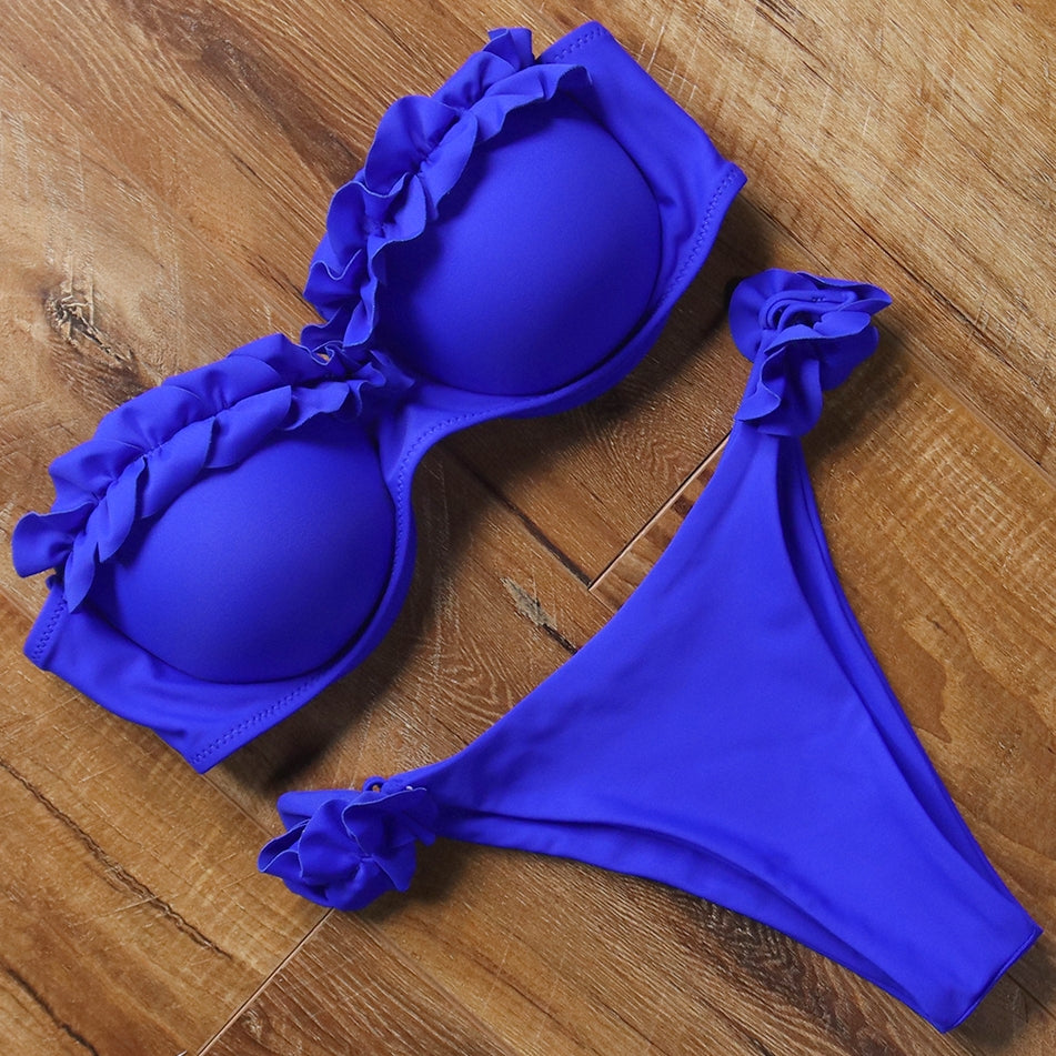 bikini azul princesa con volantes