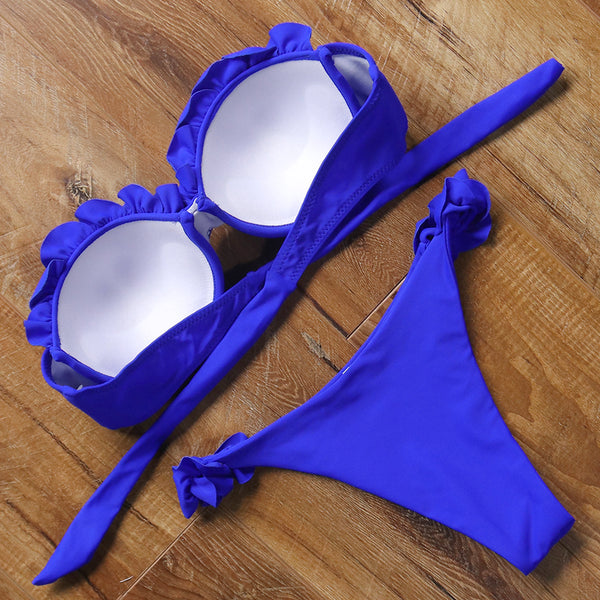 bikini azul princesa con volantes