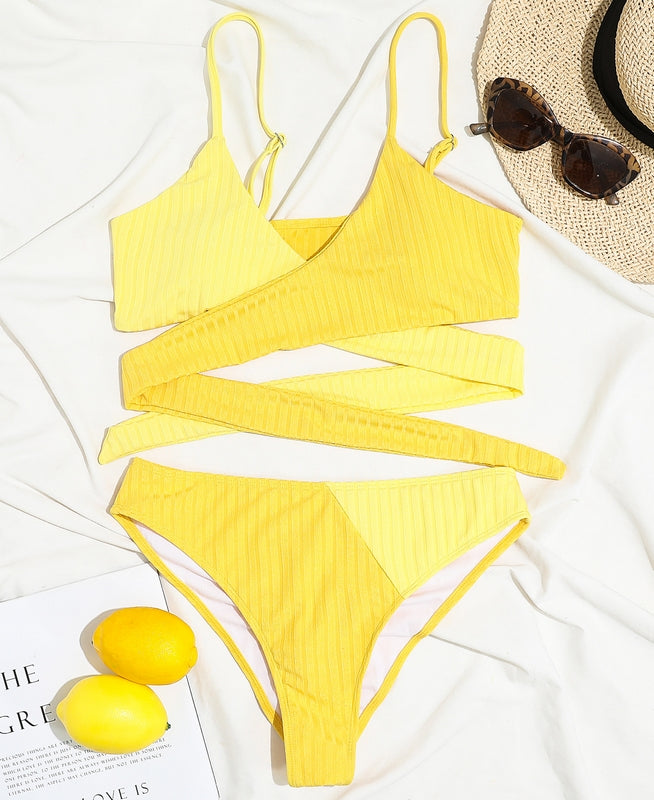 bikini amarillo dos colores bandage tirantes