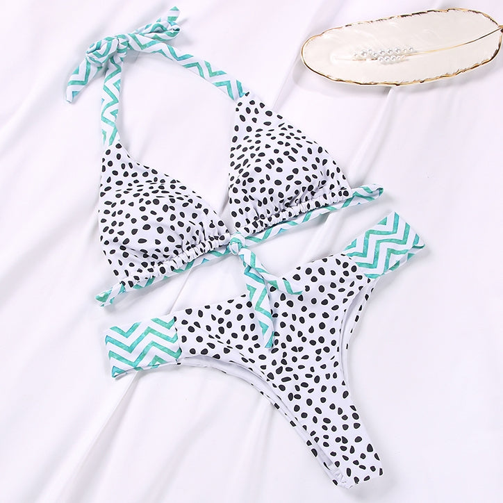 bikini estampado bikini triangulo halter bikini azul