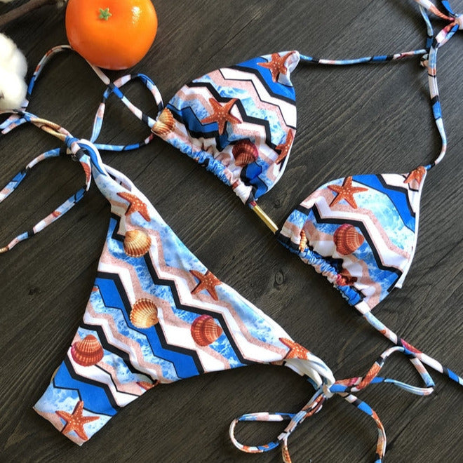 bikini estampado conchas marinas triangulo 