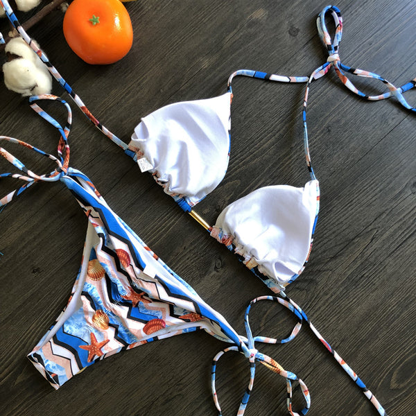 bikini estampado conchas marinas triangulo 