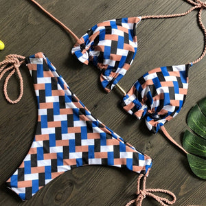 bikini estampado cuadros marrones