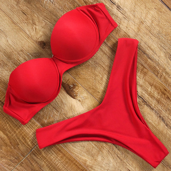 bikini rojo liso braga en uve