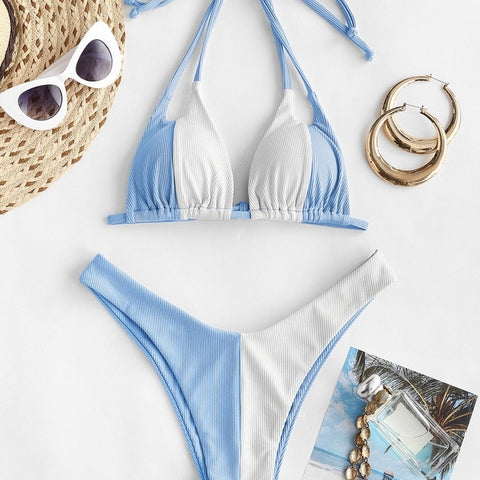 bikini triangulo ajustable halter azul