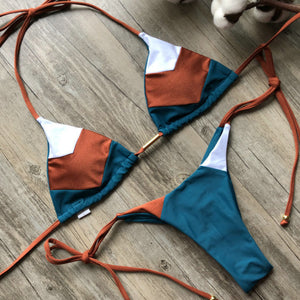 bikini ajustable triangulo halter bikini marron