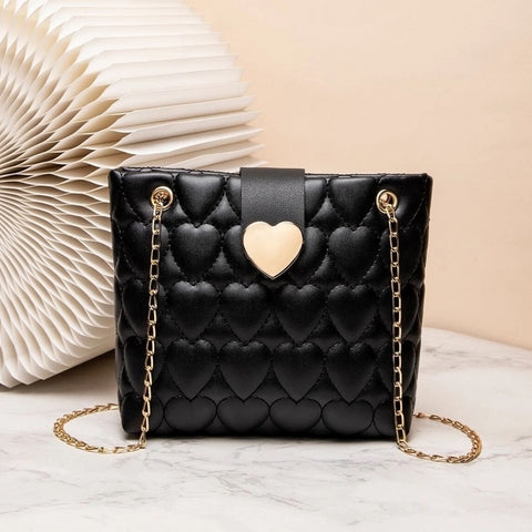 bolso acolchado corazones bolso negro puffer bag store style fashion