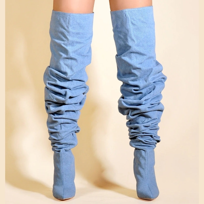 botas altas rodilla botas muy altas azules botas por encima de la rodilla high boots luxe blue boots 