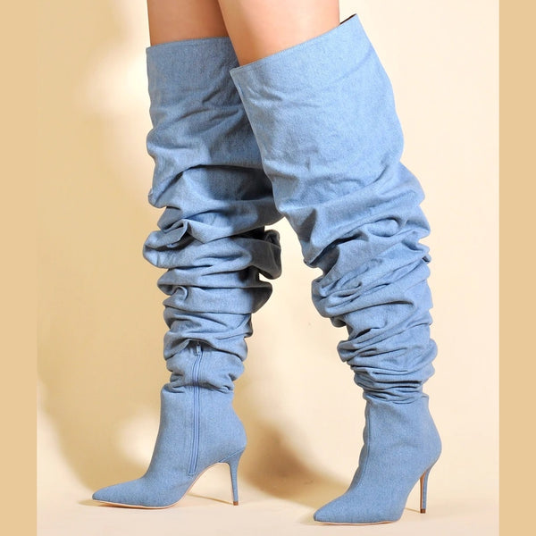 botas altas rodilla botas muy altas azules botas por encima de la rodilla high boots luxe blue boots