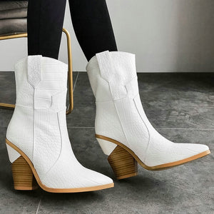 botas blancas diseño invierno 2022 estampadas botas tacon madera boots 