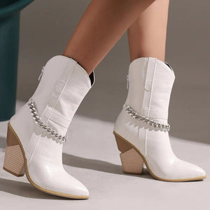 botas blancas estampadas boots cowboy botas tacon leather boots